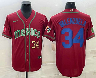 Men%27s Mexico Baseball #34 Fernando Valenzuela Number 2023 Red Blue World Baseball Classic Stitched Jersey2->2023 world baseball classic->MLB Jersey